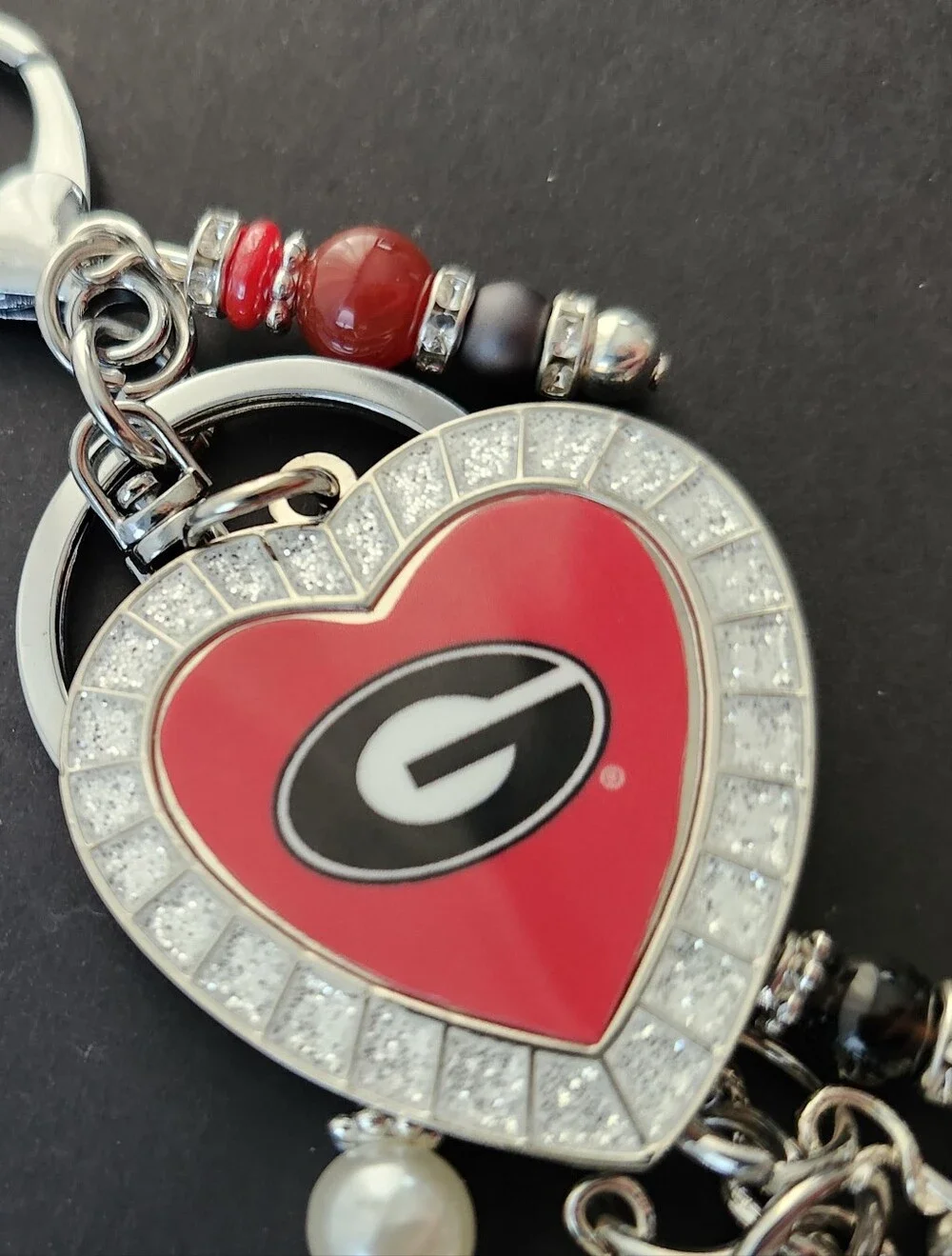 Georgia Bulldogs Purse Charm or Keychain Carnelian Howlite Football Handcrafted